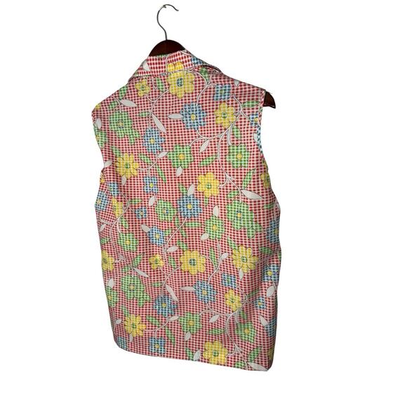 Vintage poly/cotton gingham floral mod 70s button tank top Kmart pristine 34 - Picture 3 of 4